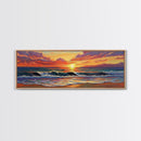 Crashing Sunset Waves, Ocean Horizon Art, Coastal Abstract Painting, Framed Canvas Print, Colorful Living Room Wall Art, Beach Vibes