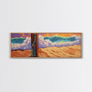 Painted Post, Colorful Shore, Ocean Wave, Surf Vibes, Framed Canvas Print, Beach Bedroom Wall Art, Tropical Seaside Expressionism