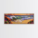 Ocean Curl, Autumn Surf, Sunset Beach, Floral Waves, Framed Canvas Print, Living Room Wall Art, Fall Coastal Painting, Bold Decor