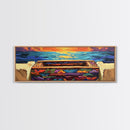 Sunset Pier, Ocean Horizon, Bold Seascape, Framed Canvas Print, Beach House Wall Art, Coastal Dining Room Decor, Vibrant Nautical Art