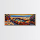 Sunset Garden View, Mediterranean Patio, Vibrant Colors, Coastal Escape, Framed Canvas Print, Bathroom Wall Art, Colorful Outdoor Art