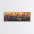 Autumn Garden Flowers, Orange Sky, Bold Leaves, Seasonal Blooms, Canvas Print, Fall Kitchen Wall Art, Botanical Color Pop