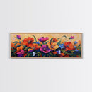 Vibrant Floral Burst, Sunset Garden, Colorful Flowers, Bold Leaves, Canvas Print, Living Room Wall Art, Boho Botanical Style