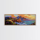 Cliffside Drive, Sunset Coast, Dramatic Ocean Scene, Framed Canvas Print, Coastal Wall Art, Office Accent Art, Bold Color Landscape