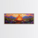 Dramatic Bonfire Night, Vibrant Flame in Hills, Scenic Nature Wall Art, Framed Canvas Print, Fall Lodge Decor, Rustic Landscape Artwork