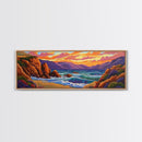 Sunset Coastal Waves, Bold Seascape Painting, Vibrant Ocean Scene, Framed Canvas Print, Beach Wall Art, Nautical Living Room Decor