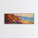 Cliffside Flowers, Ocean Waves, Sunset Coast, Canvas Print, Vibrant Coastal Wall Art, Bedroom or Bathroom Decor, Bohemian Beach Art