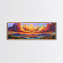 Sunset Waves, Vibrant Clouds, Mountain Sea View, Framed Canvas Print, Colorful Seascape Art, Moody Bedroom Decor, Ocean Landscape