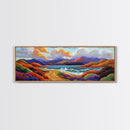 Colorful Mountains, Ocean Road, Vibrant Sunset, Framed Canvas Print, Scenic Nature Wall Art, Coastal Living Room Decor, Bold Art