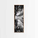River Through Trees, Tranquil Forest Stream, Reflective Nature Art, Framed Canvas Print, Zen Living Room Wall Decor, Calm Scene