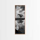 Weathered House, Abandoned Shack, Reflection Lake, Framed Canvas Print, Rustic cabin wall art, Fall entryway decor, Moody farmhouse aesthetic