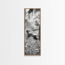 Coastal Street, Ocean View, Mediterranean Charm, Monochrome Photography, Framed Canvas Print, Living Room Print, Kitchen Wall Art