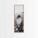 Rowboat Stillness, Peaceful Waters, Lake Canoe, Canvas Print, Entryway Wall Art, Minimalist Home Decor, Black and White Photography