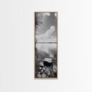 Peaceful Lake, Cloud Reflection, Shoreline Stones, Framed Canvas Print, Guest Room Wall Art, Nature Inspired Decor, Minimalist Landscape