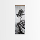 Lone Pine Tree, Minimal Nature, Tranquil Cliff Scene, Zen Forest Print, Framed Canvas Print, Japandi Wall Art, Entryway Tree Print, Nature Minimalism
