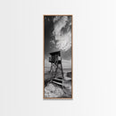 Lifeguard Tower, Beach Vibes, Ocean Escape, Dramatic Sky, Framed Canvas Print, Surf Shack Decor, Coastal Bedroom Wall Art, Minimal Beach Art