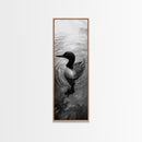 Water Loon, Lake Bird, Floating Wildlife, Nature Stillness, Serene Waterfowl Framed Canvas Print, Cabin Wall Art Rustic Lakehouse Decor