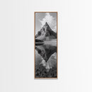 Sharp Mountain Peak, Reflection Stillness, Monochrome Wild, Framed Canvas Print, Rustic Cabin Wall Art, Nature Lover Gift Idea