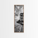 Italian Villa Coast, Seaside Architecture Print, Elegant Travel Decor, Framed Canvas Print, Dining Room Wall Art, Monochrome