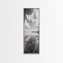 Lake Reflection, Calm Waters, Cloudy Sky, Minimalist Landscape, Framed Canvas Print, Neutral Living Room Art, Tranquil Nature Scene