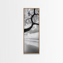 Ocean Tree View, Beach Horizon, Minimal Branches, Framed Canvas Print, Coastal Living Room Art, Neutral Decor, Zen Nature Photography