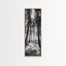 Pine Forest Glow, Woodland Landscape, Monochrome Nature, Boho Style, Framed Canvas Print, Entryway Print, Living Room Wall Art, Game Room Art