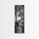 Lakeside Pathway Scene, Forest Walk Tranquility, Coastal Trail Mood, Framed Canvas Print, Nature-Lover Bedroom Wall Art, Cabin Wall Art