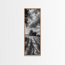 Rustic Cabin, Countryside Road, Farm Field, Palm Trees, Framed Canvas Print, Farmhouse Entryway Wall Art, Fall Landscape,  Den Wall Art
