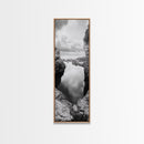 Tide Pool, Coastal Reflection, Tranquil Cove, Cloudy Sky, Framed Canvas Print Zen Bathroom Art, Minimalist Nature Wall Decor, Neutral Modern Style