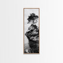 Lone Tree, Rock Island, Tranquil Coast, Nature Strength, Framed Canvas Print Cabin Wall Art, Minimalist Tree Print, Nordic Nature Living Room Decor
