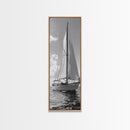 Sailboat Ocean Art, Nautical Wall Decor, Minimalist Seascape, Coastal Living Room Style, Framed Canvas Print, Black White Sailboat