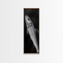 Silver Fish, Minimal Animal, Ocean Catch, Framed Canvas Print, Kitchen Wall Art, Nature Inspired Decor, Monochrome Sea Life