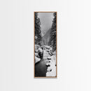 Winter Forest, Snowy River, Pine Trees, Canvas Print, Cozy Cabin Wall Art, Nature Lover Gift, Scandinavian Style, Holiday Decor, Bedroom Decor