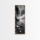 Tree Shoreline, Tranquil Water, Sunset Reflection, Peaceful Horizon, Framed Canvas Print, Nature Photography, Cabin Wall Art