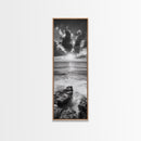 Rocky Sea, Glowing Horizon, Soft Waves, Twilight Sky, Canvas Print, Coastal Art, Living Room Wall Art, Seaside Modern Decor