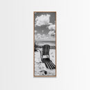 Seaside Chair View, Coastal Calm, Ocean Horizon, Beach Serenity, Framed Canvas Print, Living Room Wall Art, Relaxing Summer Vibe