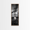 Campfire Glow Dusk, Beach Bonfire, Ocean Sunset Flame, Cozy Evening Mood, Framed Canvas Print, Fall Wall Art, Cabin Living Room Decor
