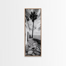 Coastal Palm Tree, Rustic Seaside Wall Art, Mediterranean Courtyard Print, Tropical Summer Decor, Framed Canvas Print, Kitchen Art