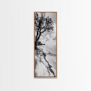 Serene Beach Tree, Calm Ocean Coast, Black White Shoreline, Framed Canvas Print, Coastal Entryway Decor, Minimal Nature Wall Art