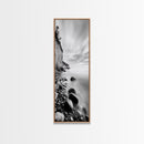 Rocky Shoreline, Coastal Calm, Seaside Mist, Canvas Print, Black White Minimalist Wall Art, Serene Bedroom or Bathroom Decor
