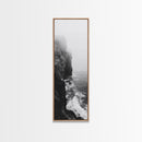Foggy Cliffs, Moody Coast, Dramatic Seascape, Framed Canvas Print, Modern Dark Aesthetic Art, Minimalist Living Room Wall Decor