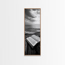 Seaside Book, Ocean Reading, Stormy Sky, Canvas Print, Cozy Beach House Art, Library Decor, Literary Wall Art, Moody Coastal Style