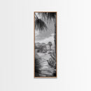 Desert Path, Palm Trees, Serene Escape, Tranquil Garden, Monochrome Landscape, Framed Canvas Print, Entryway Wall Art, Nature Minimal