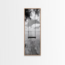 Lakeside Swing Stillness, Serene Water View Print, Peaceful Dock Photography, Canvas Print, Tranquil Bedroom or Office Wall Art