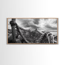 Fishing Net, Stormy Shore, Maritime Nostalgia, Rugged Rope Art, Framed Canvas Print, Nautical Living Room Wall Decor