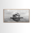 Floating Cabin, Lake House, Calm Waters, Dreamy Isolation Art, Canvas Print, Minimalist Living Room Wall Art, Coastal Style
