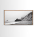 Foggy Beach Boulders, Minimalist Shoreline, Moody Monochrome, Canvas Print, Neutral Bathroom Art, Zen Wall Decor, Calm Coastal Scene