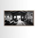Cozy Cabin Interior, Rustic Living Space, Wood Wall Charm, Canvas Print, Country Living Room Art, Americana Wall Photography