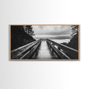 Rainy Dock View, Ocean Storm Mood, Moody Coastal Photo, Canvas Print, Living Room Wall Art, Black and White Nautical Decor, Rustic Coastal
