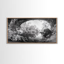 Cave Entrance Lake, Hidden Forest View, Rock Reflection Water, Canvas Print, Hallway Wall Art, Adventure Wilderness Decor, Minimalist Style